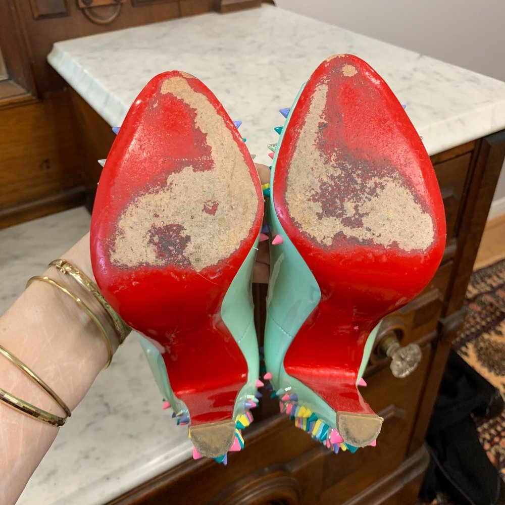 Louboutin Jurayoo 100 Candy Spike Pumps size 35 Peep Toe - Picture 4 of 13